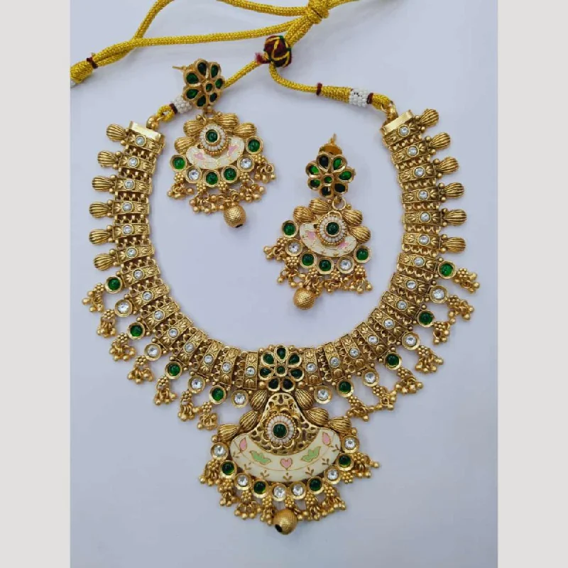 women’s engraved necklace-Manisha Jewellery Gold Plated Pota Stone And Beads Meenakari Necklace Set