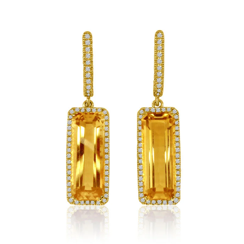 women’s diamond hoop earrings-OCTAGON CITRINE DANGLE EARRINGS E3917