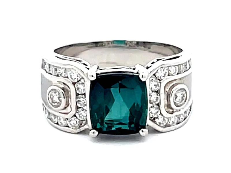 GIA Indicolite Tourmaline and Diamond Ring 14k White Gold