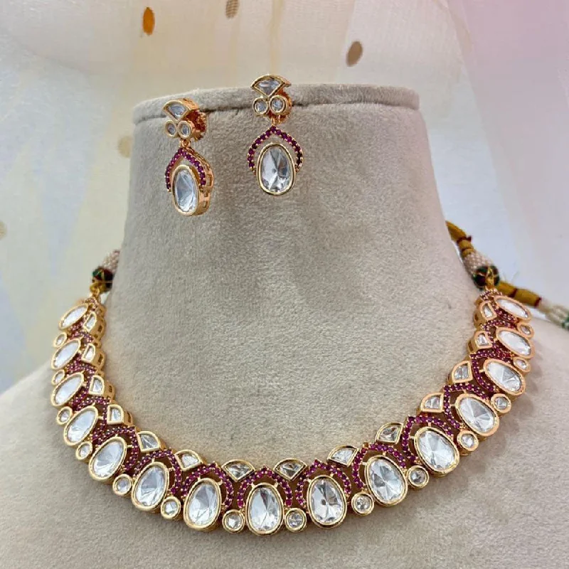 women’s white gold necklace-Jewel Addiction Gold Plated Kundan Stone And Pearls Necklace Set