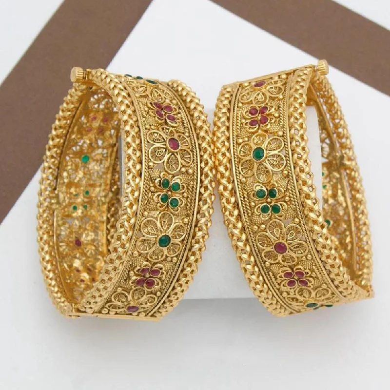 women’s wedding engagement ring sets-women’s braided bracelet-Manisha Jewellery Gold Plated Pota Stone Openable Bangle Set