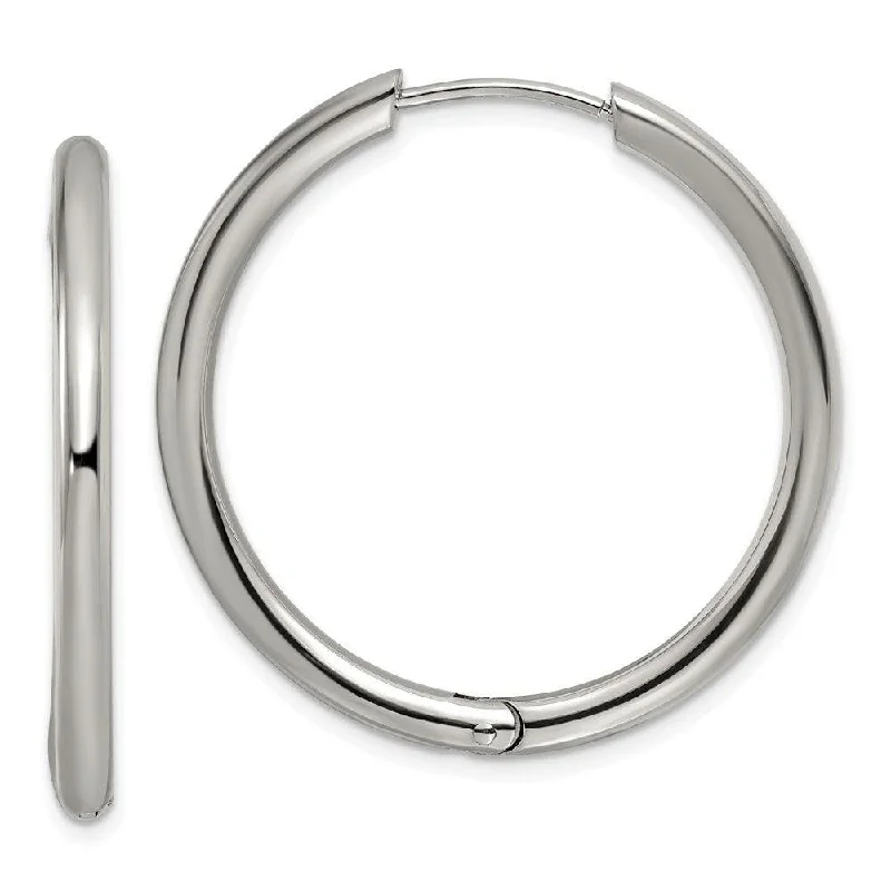 women’s engagement earrings-Stainless Steel Polished 3mm Hinged Hoop Earrings