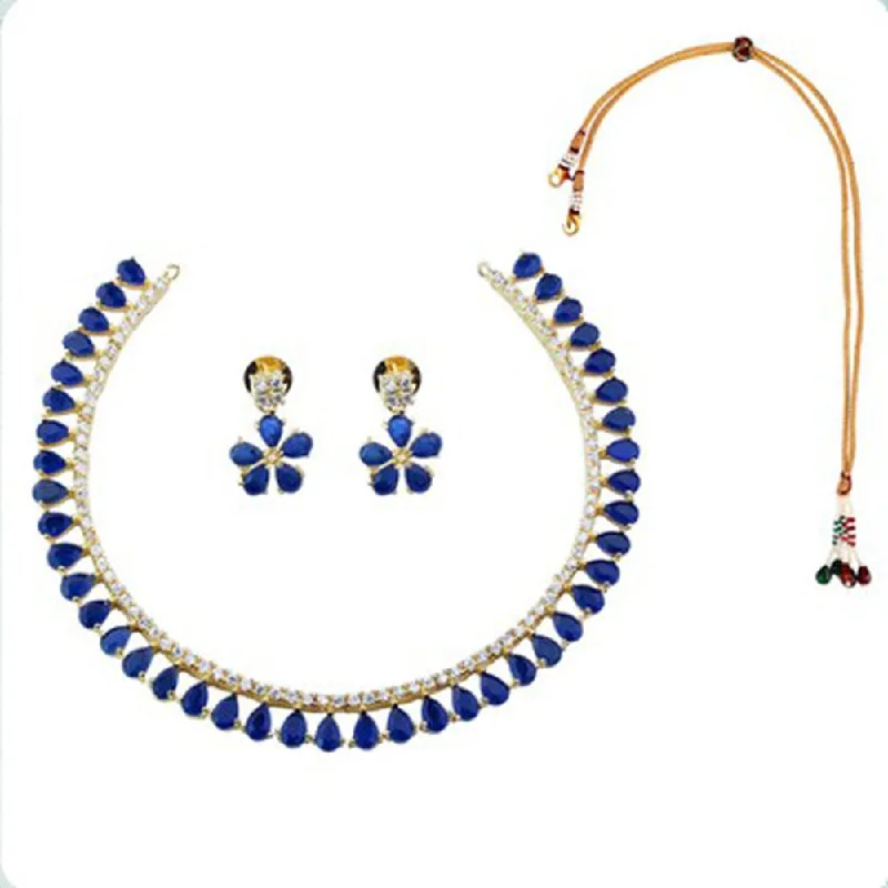 women’s silver necklace-Beeji Creations Gold Plated  Crystal Stone Necklace Set