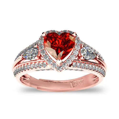 women’s emerald cut ring-Zarkan Rose Gold Ruby Diamond Cut Heart Pure Silver Propose Ring