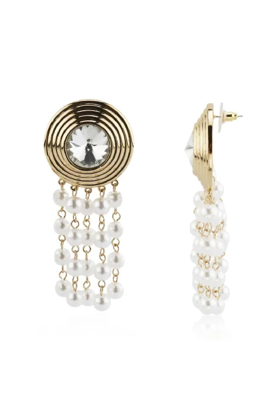 women’s oversized earrings-Mariana Gold Pearl Fringe Earrings