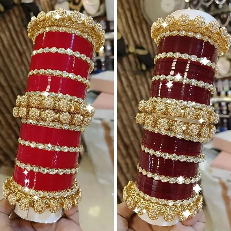 women’s ruby engagement rings-women’s bridal bracelet-Manisha Jewellery Gold Plated Acrylic Bangles Set (1 Piece Only)