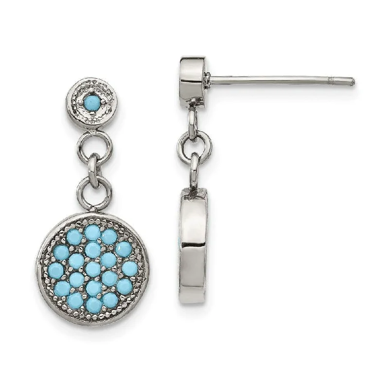 women’s diamond drop earrings-Stainless Steel Polished Reconstucted Turquoise Post Dangle Earrings