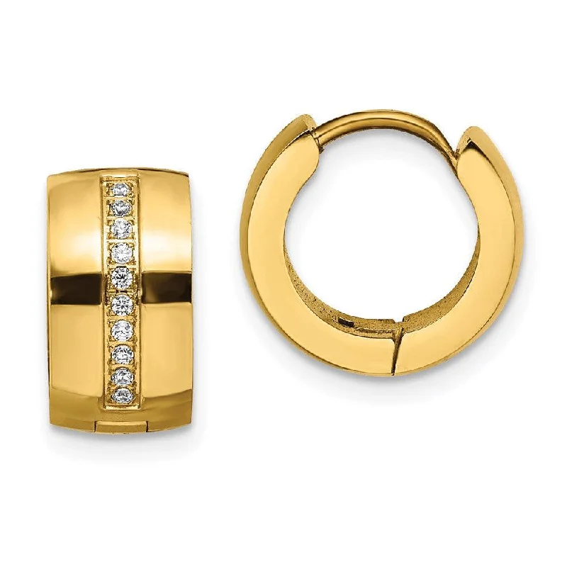 women’s cuff earrings-Stainless Steel Polished Yellow IP w/Preciosa Crystal Hinged Hoop Earrings