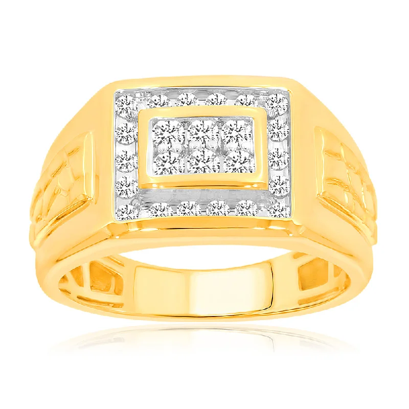 9ct Yellow Gold 1/2 Carat Diamond Ring Set With 24 Brilliant Cut Diamonds