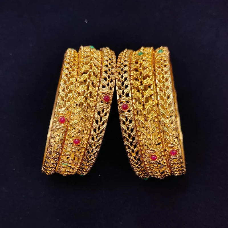 women’s platinum engagement rings-women’s cuff bracelet-Pooja Bangles Gold Plated Pota Stone Bangles Set