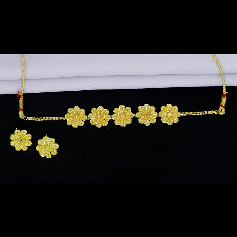 women’s beaded necklace-Mahavir Gold Plated Choker Necklace Set