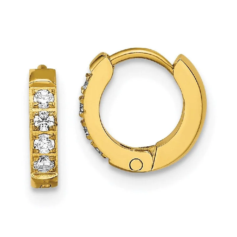 women’s sapphire stud earrings-Stainless Steel Polished Yellow IP w/Preciosa Crystal Hinged Hoop Earrings