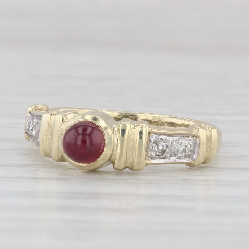 Ruby Cabochon Diamond Ring 14k Yellow Gold Size 6.5