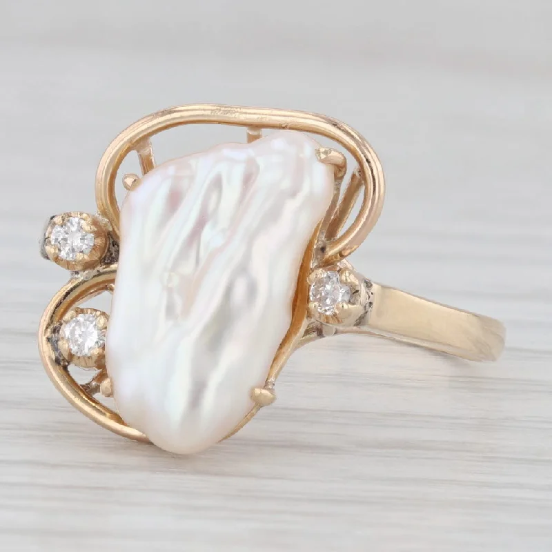 Baroque Pearl Diamond Ring 14k Yellow Gold Size 11