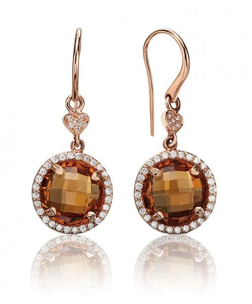 women’s elegant earrings-Citrine round drop earrings with diamonds 357-JSA