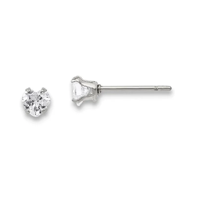 women’s birthstone earrings-Stainless Steel Polished 4mm Heart CZ Stud Post Earrings