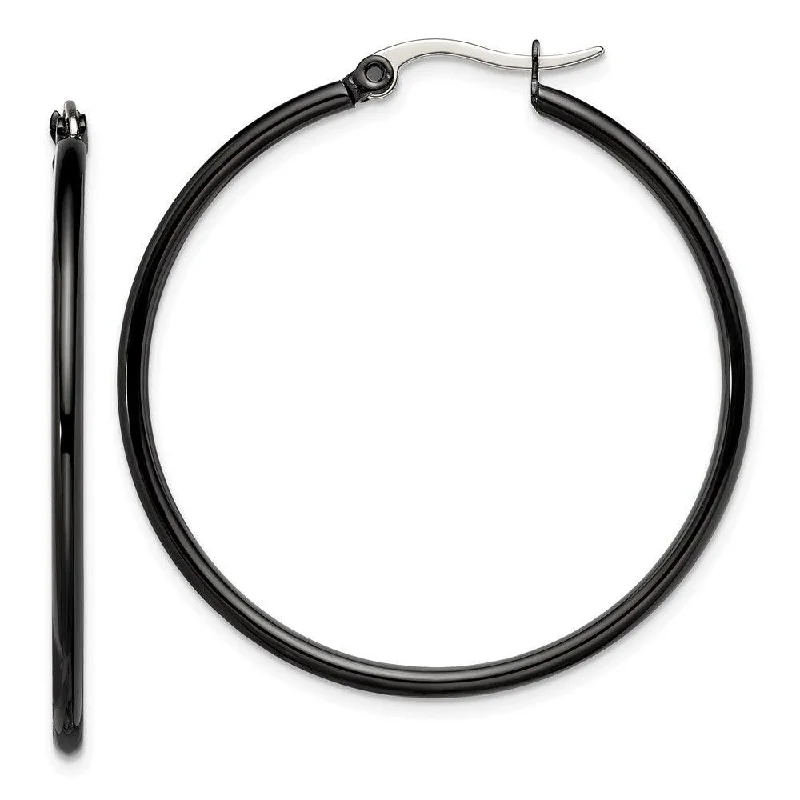 women’s adjustable earrings-Stainless Steel Black IP plated 40mm Hoop Earrings