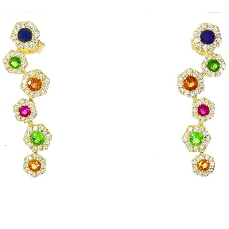 women’s simple stud earrings-HEXAGON RAINBOW SAPPHIRE DANGLE EARRINGS E4222