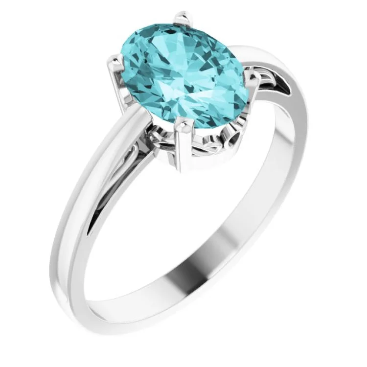 women’s fine jewelry rings-14K White Natural Blue Zircon Ring