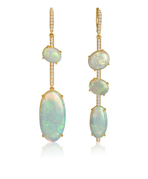 women’s asymmetrical earrings-Opal and Diamond Earrings 14-JSA