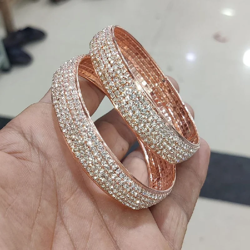 women’s lab-grown diamond engagement rings-women’s crystal bangle-Pooja Bangles Rose Gold Plated Austrian Stone Bangles Set