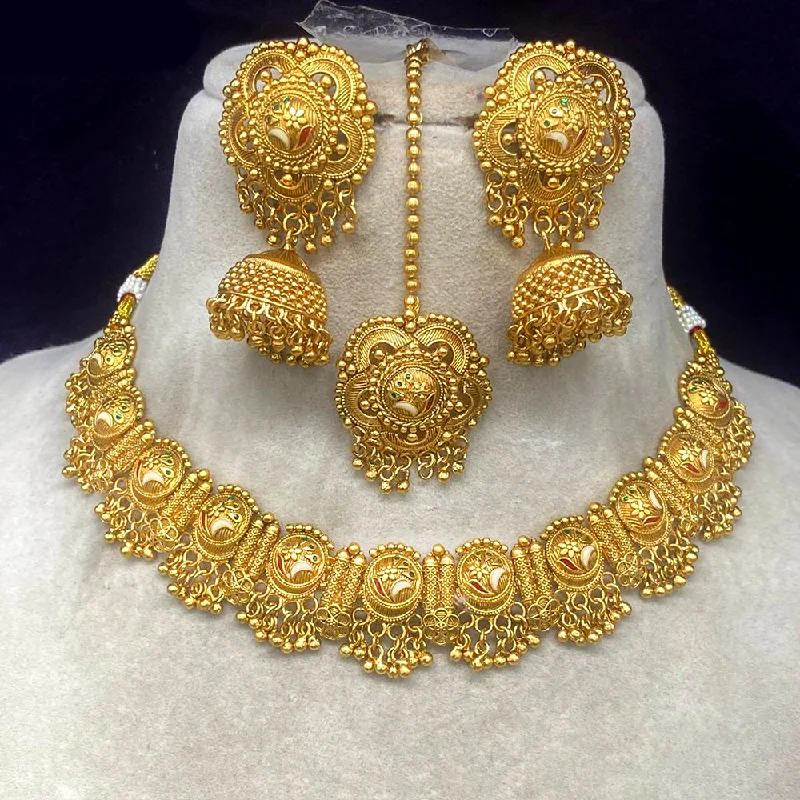 women’s letter necklace-Royal Kundan Jewellery Gold Plated Necklace Set