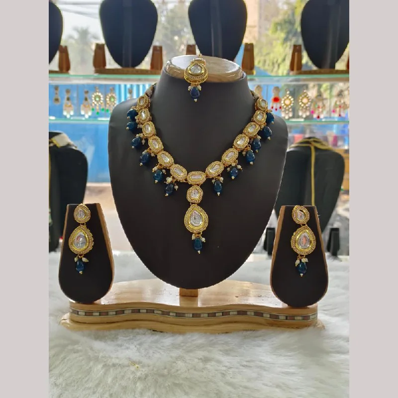 women’s engagement necklace-Palak Art Gold Plated  Kundan Stone And Beads Necklace Set