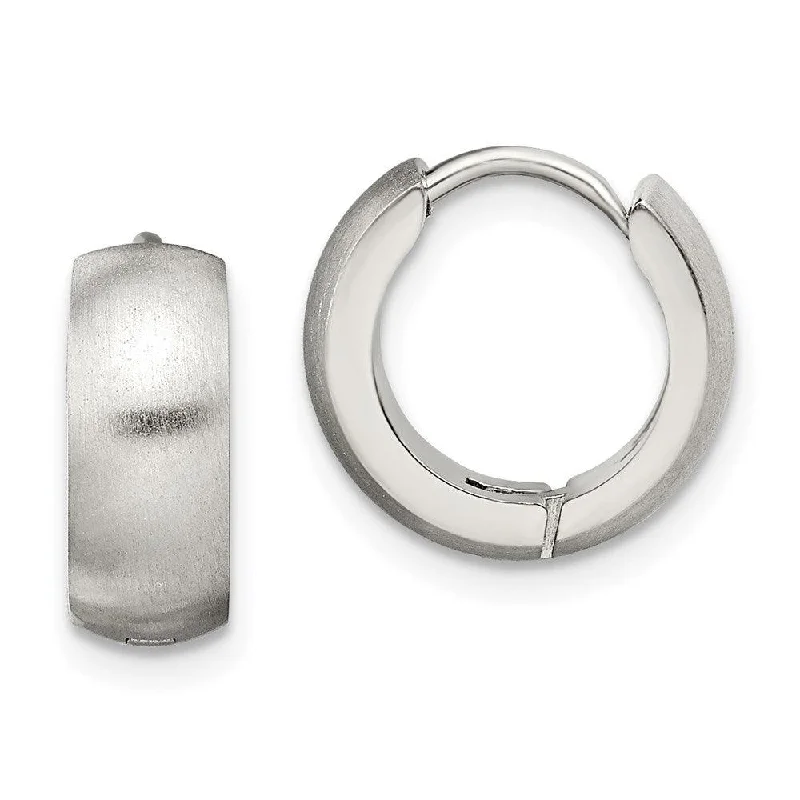 women’s pearl stud earrings-Stainless Steel Brushed & Polished Round Hinged Hoop Earrings