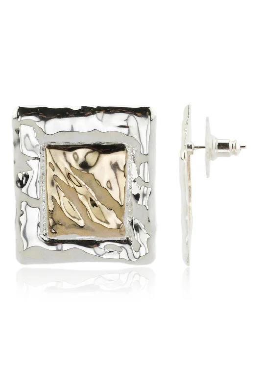 women’s elegant earrings-Rowan Gold and Silver Square Earrings