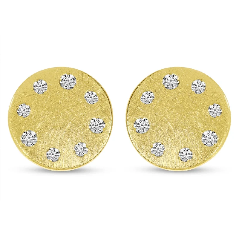 women’s gemstone stud earrings-BRUSHED DIAMOND DISC EARRINGS E10528