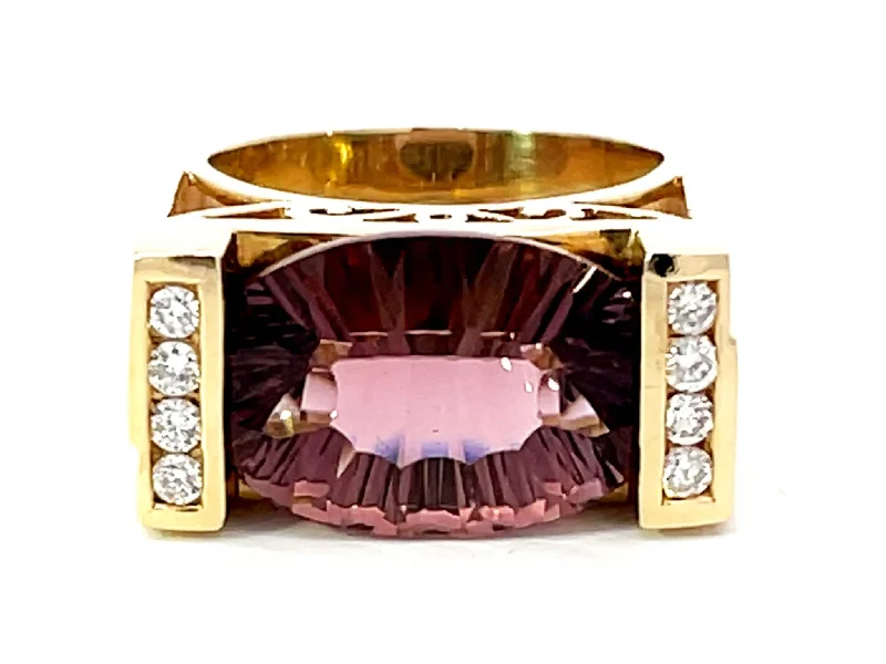 Large Purple Ametrine and Diamond Ring in 14k Yellow Gold