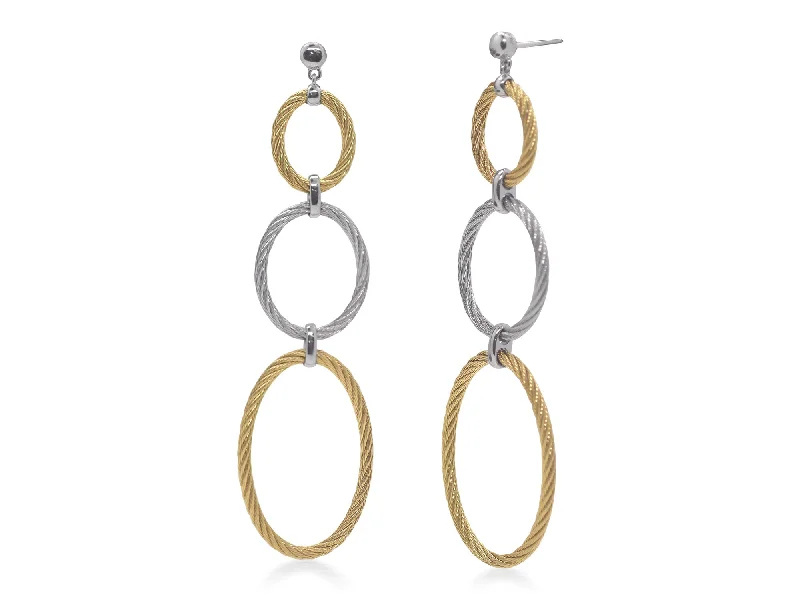 women’s infinity earrings-ALOR Grey & Yellow Cable Triple Drop Oval Earrings