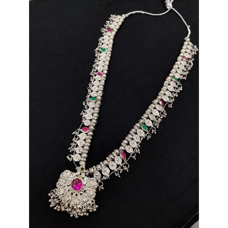 women’s wedding necklace-Akruti Collection Oxidised Plated Long Necklace Set