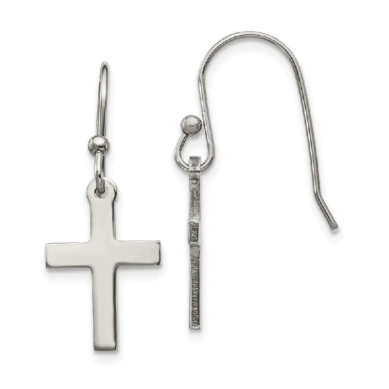 women’s large hoop earrings-Stainless Steel Polished Cross Dangle Shepherd Hook Earrings