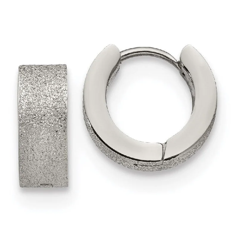 women’s small stud earrings-Stainless Steel Polished and Sand Blasted 5.0mm Hinged Hoop Earrings