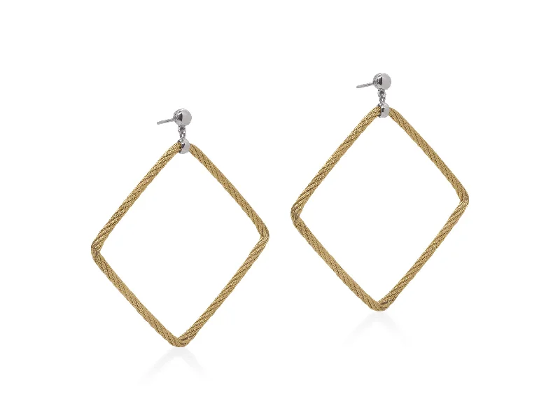 women’s crystal earrings-ALOR Yellow Cable Open Square Drop Earrings with 18kt Gold