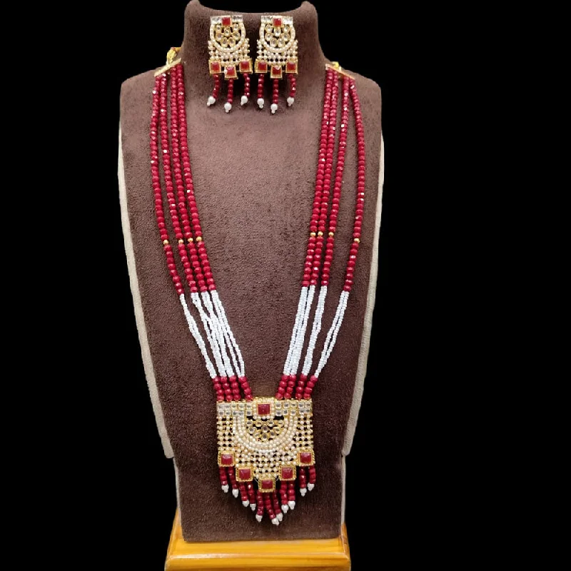 women’s simple necklace-Akruti Collection Gold Plated Kundan Stone And Beads Long Necklace Set