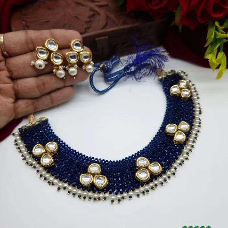 women’s vintage necklace-JCM Gold Plated Kundan  Stone And Pearls Necklace Set