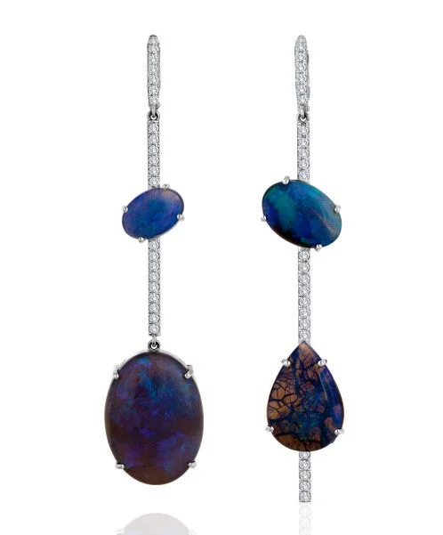 women’s circular earrings-Black Opal and Diamond Earrings 17-JSA