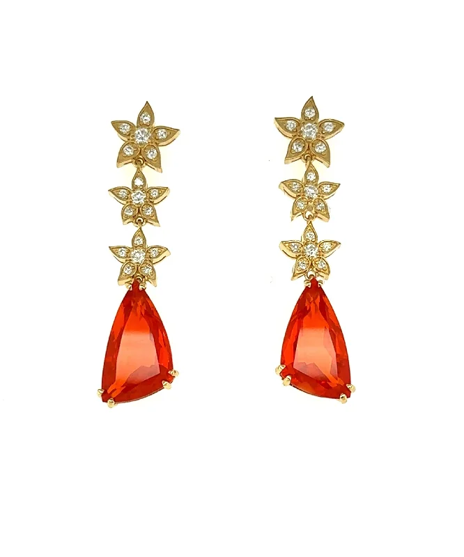 women’s minimalist earrings-Mexican Fire Opal Drop Earrings with Diamonds 47-JSA