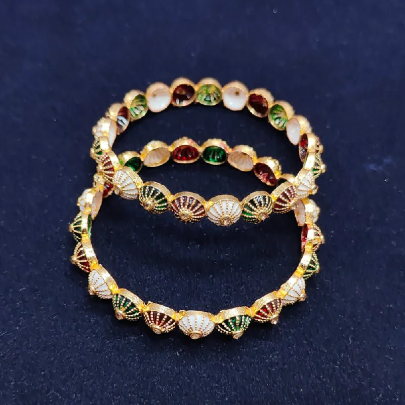 women’s unique engagement rings-women’s beaded bracelet-Pooja Bangles Gold Plated Meenakari Bangle Set