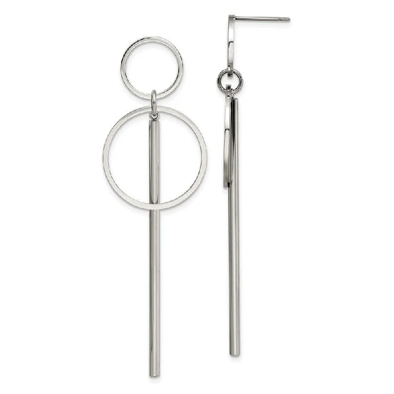 women’s sapphire earrings-Stainless Steel Polished Post Dangle Earrings