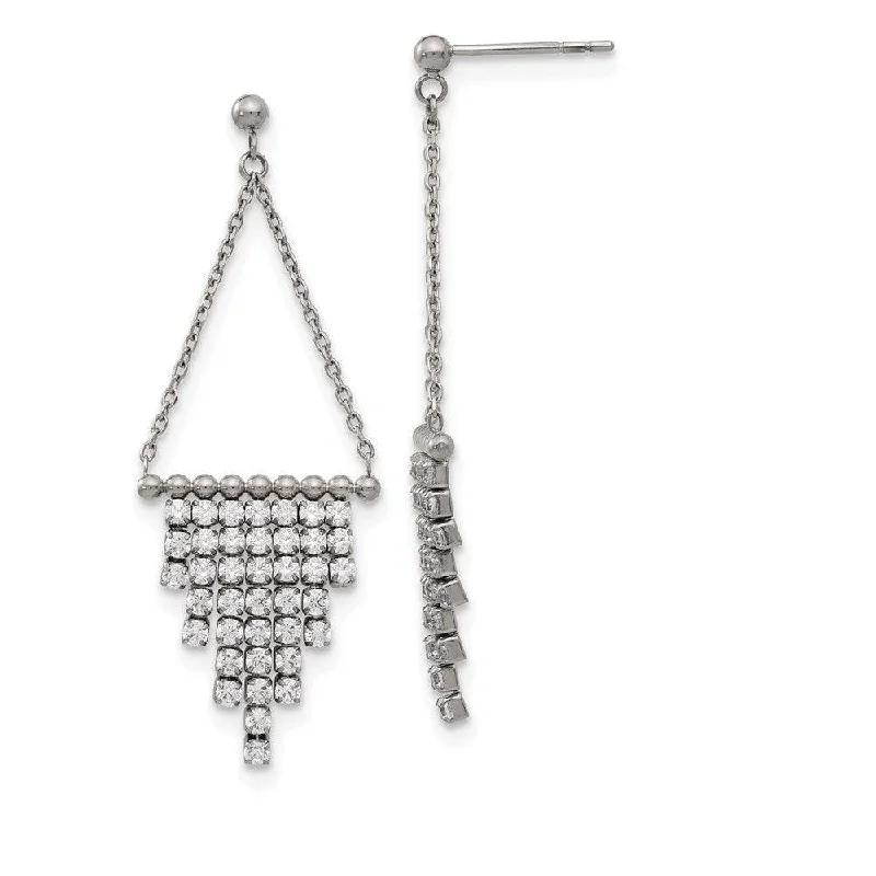 women’s hoop earrings-Stainless Steel Polished CZ Dangle Post Earrings