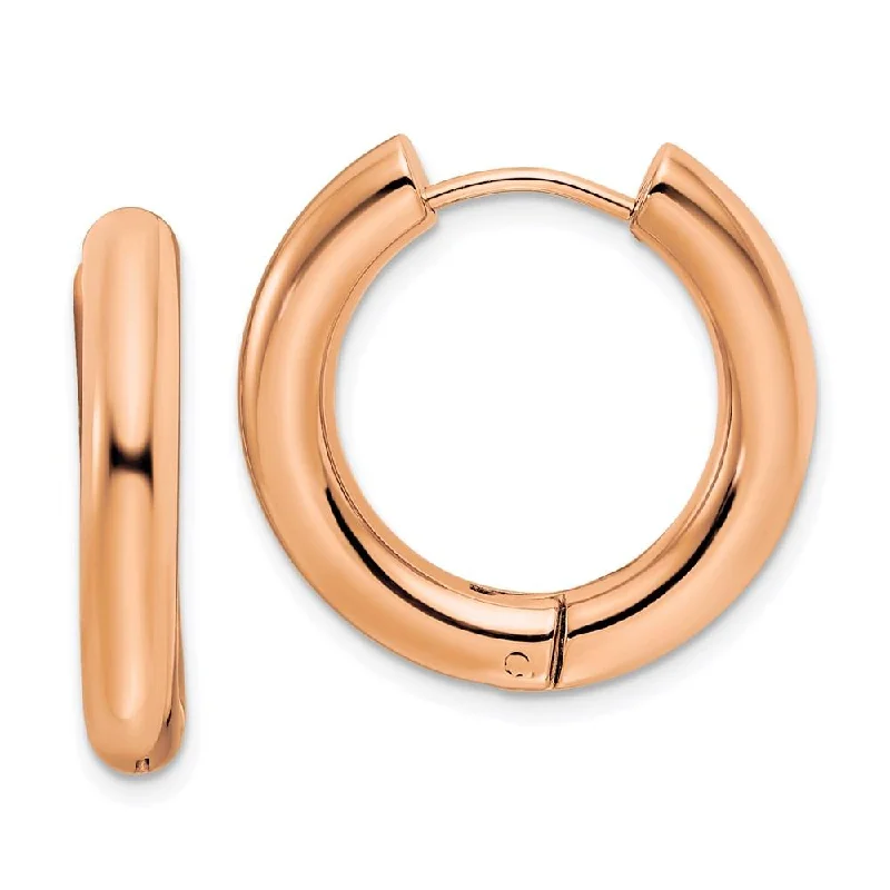 women’s modern earrings-Stainless Steel Polished Rose IP-plated 4mm Hinged Hoop Earrings