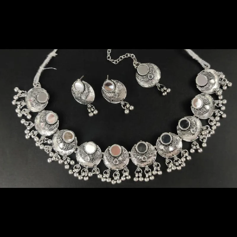 women’s statement necklace-Kavita Art Oxidised Plated Mirror Necklace Set