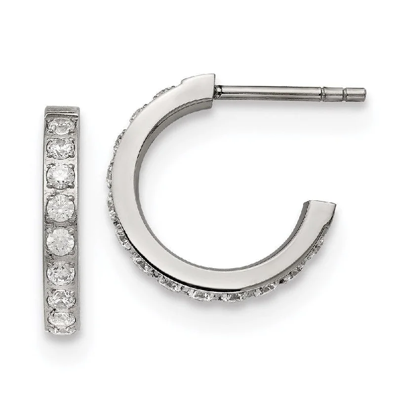 women’s trendy earrings-Stainless Steel Polished with CZ Post Hoop Earrings