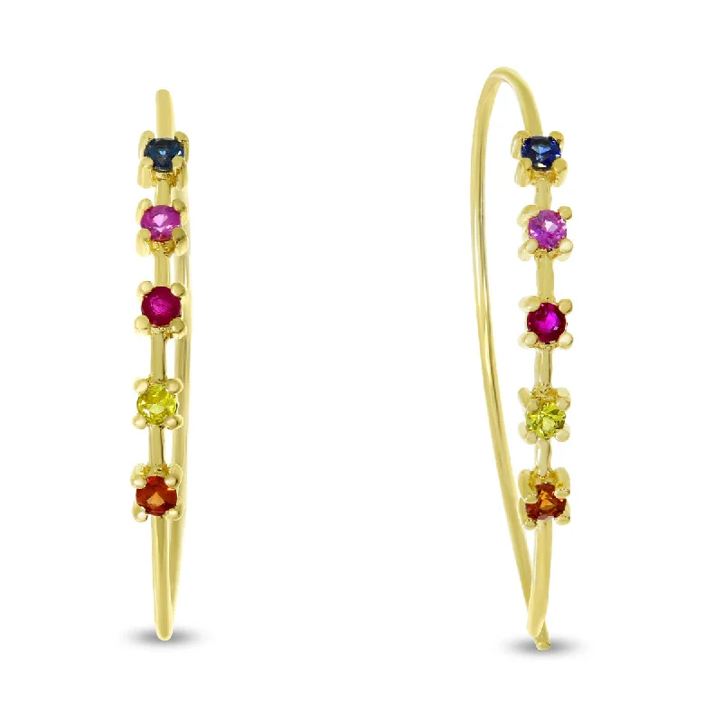 women’s asymmetrical earrings-RAINBOW SAPPHIRE WIRE EARRINGS E4240