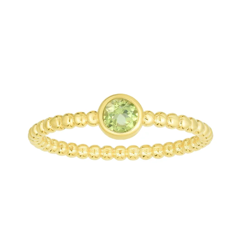 women’s sapphire ring-14kt Gold Size-7 Yellow Finish 4.5mm Polished Beaded Ring  with  4mm Round Peridot