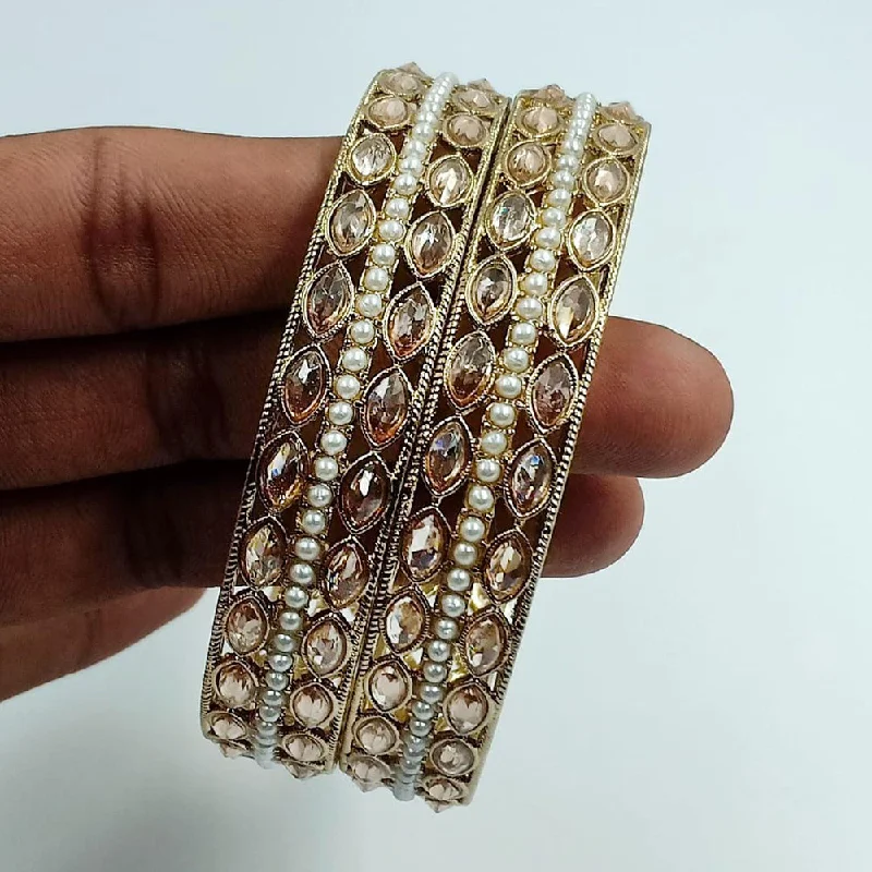 women’s platinum wedding rings-women’s pearl bangles-Manisha Jewellery Gold Plated Crystal Stone And Pearl Bangles Set