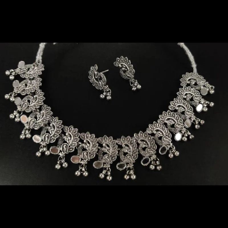 women’s diamond necklace-Kavita Art Oxidised Plated Mirror Necklace Set